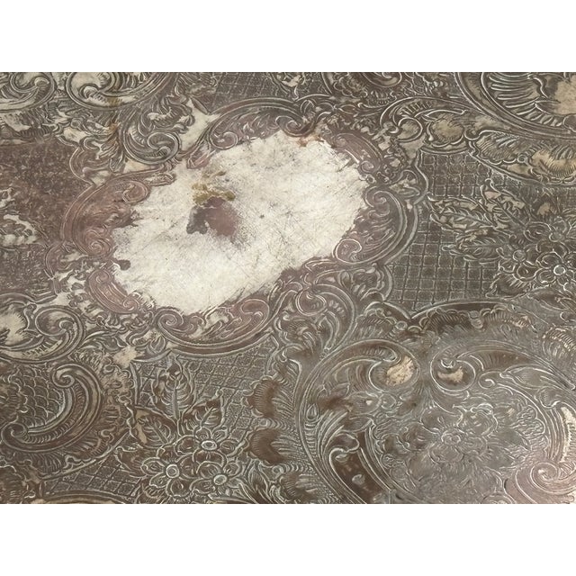 Metal Mid 20th Century Modern Sheridan Silver-on-Copper Tray, Large Handled Silver Tray For Sale - Image 7 of 9