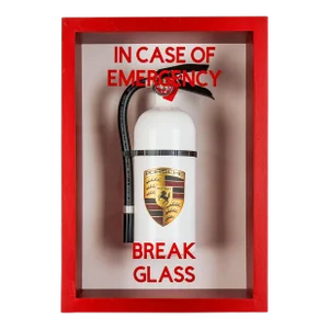 "In Case of Emergency Break Glass" Porsche Mixed Media Fire Extinguisher Sculpture by Plastic Jesus
