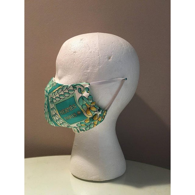Teal Handmade Vintage Hermes Scala Silk Scarf Face Mask For Sale - Image 8 of 10
