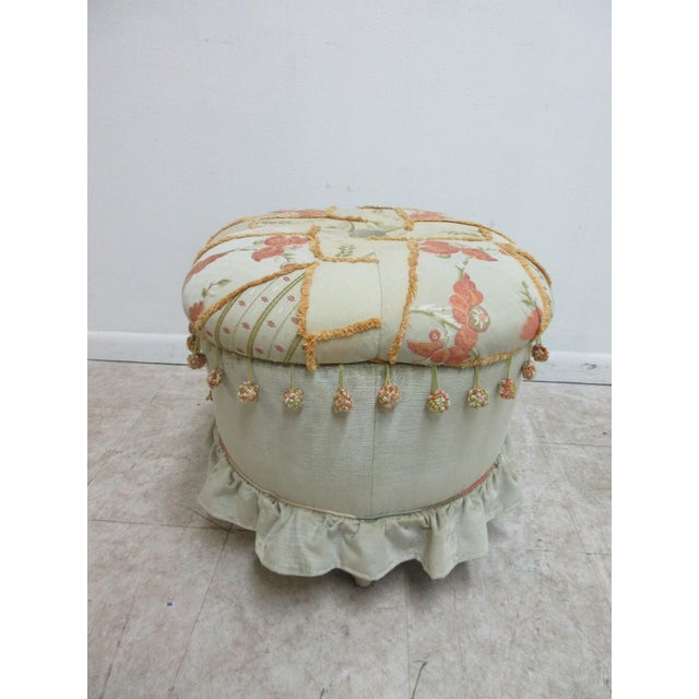 Textile 1990s Lauren Brooks Vanguard Puff Ottoman Italian Crewel Stitch Ottoman Foot Stools For Sale - Image 7 of 11