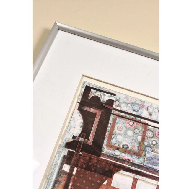 Kathleen Bridges Contemporary Burgundy Blue Geometric Pattern Paper Collage For Sale - Image 10 of 10