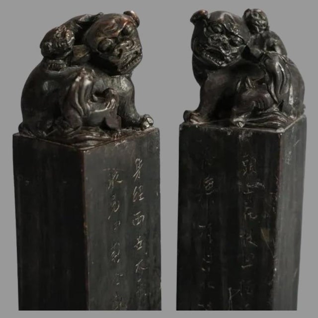 Antique Chinese Pair of Hardstone Figural Foo Dog Ink Stamps 1930's ...
