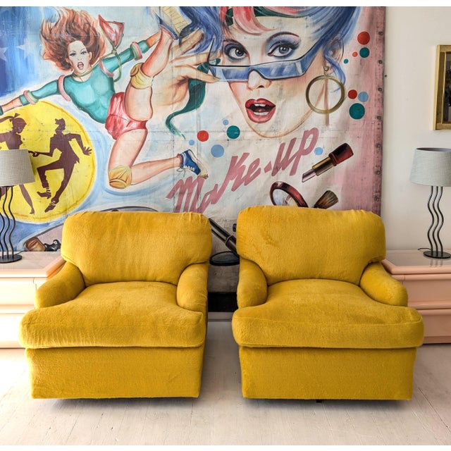 Swivel Armchairs in Ochre Yellow Mohair from Kravet, USA, 1970s For Sale - Image 6 of 12