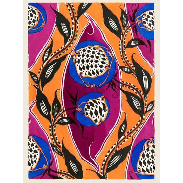 Vibrant floral pochoir composition reproduced from an original 1914 plate by E. A. Séguy, published in Samarkande: 20...