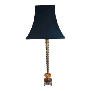 Vintage Twisted Brass and Marble Table Lamp For Sale