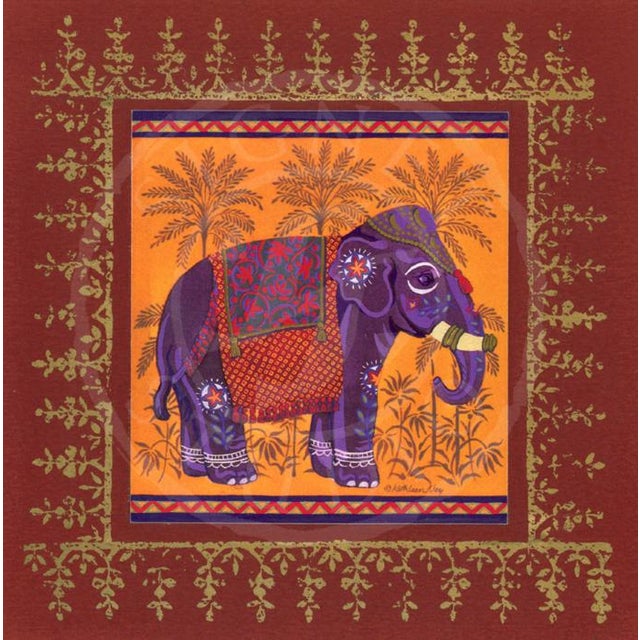 Indian Elephant giclee print with gold omnichrome printed border.. This is an artist sample, one of a kind color trial...