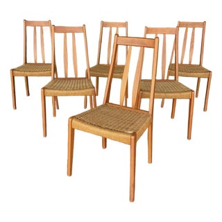 Danish Teak & Cord Dining Chairs - 6 For Sale