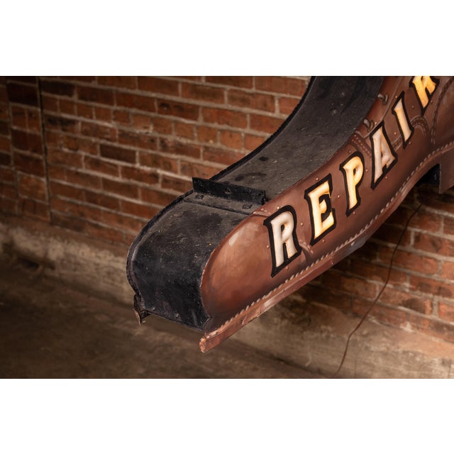 Vintage Double-Sided Boot Form "Repairing" Illuminated Trade Sign For Sale - Image 15 of 15