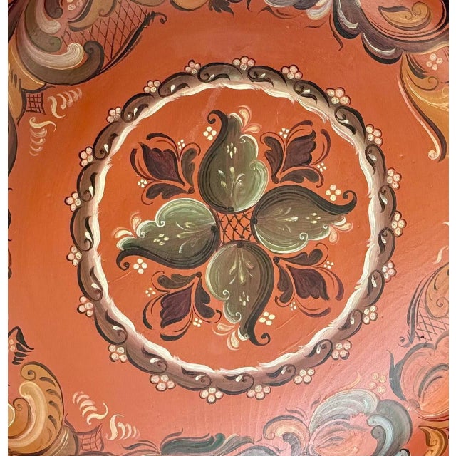 1980s Large Vintage Norwegian Hand-Painted Wooden Folk Art Bowl, Dated 1983 For Sale - Image 5 of 10
