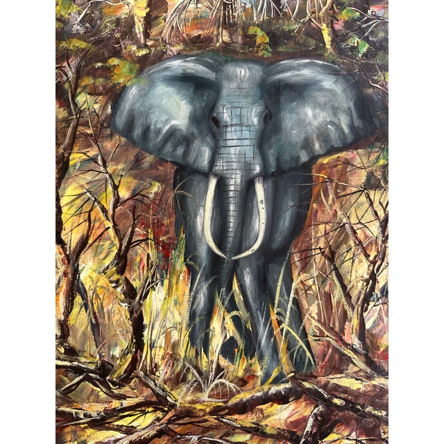 Textile Six Vintage African Oil Paintings on Safari For Sale - Image 7 of 12