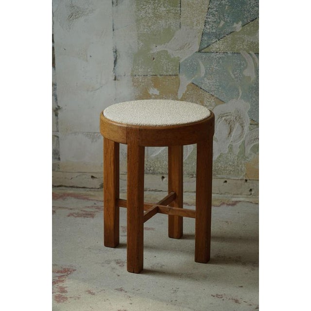 Mid-Century Danish Stool in Oak and Bouclé Wool, 1950s For Sale - Image 9 of 12