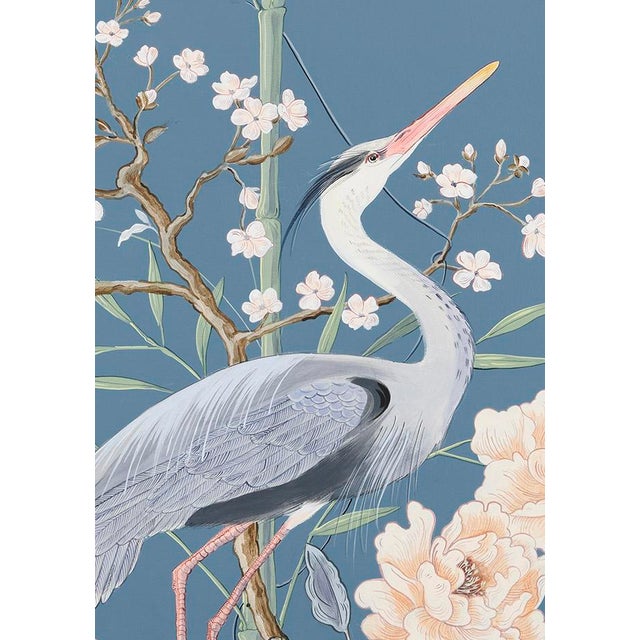 “More Than Birds” Chinoiserie Blue Egret Heron Triptych Painting by Allison Cosmos For Sale - Image 9 of 9
