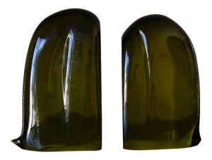 Vintage Mid-Century Modern Murano Amber Green Glass Bookends - a Pair