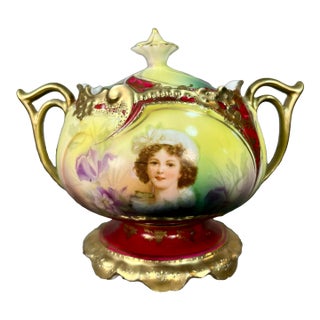 Antique Porcelain Pedestal Sugar Bowl For Sale