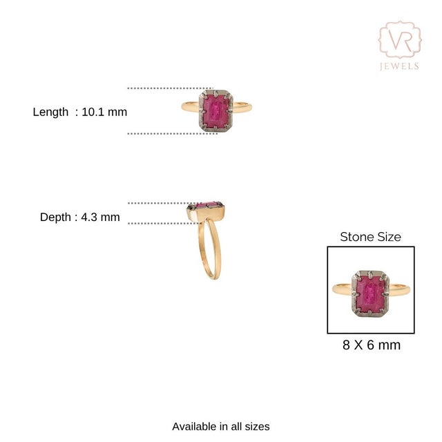Contemporary Pinion Bezel Set 2.2 Ct Octagon Ruby Ring Size 6 in 18k Solid Gold For Sale - Image 9 of 17