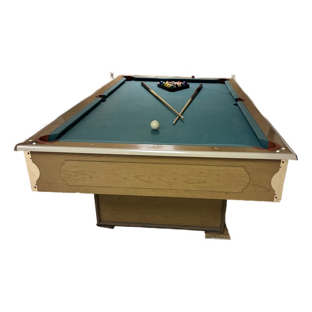 Billiard Table, Vintage, Accessories Included (Pool Balls, Pool Cues, Stacking Trays, and Chalk) For Sale