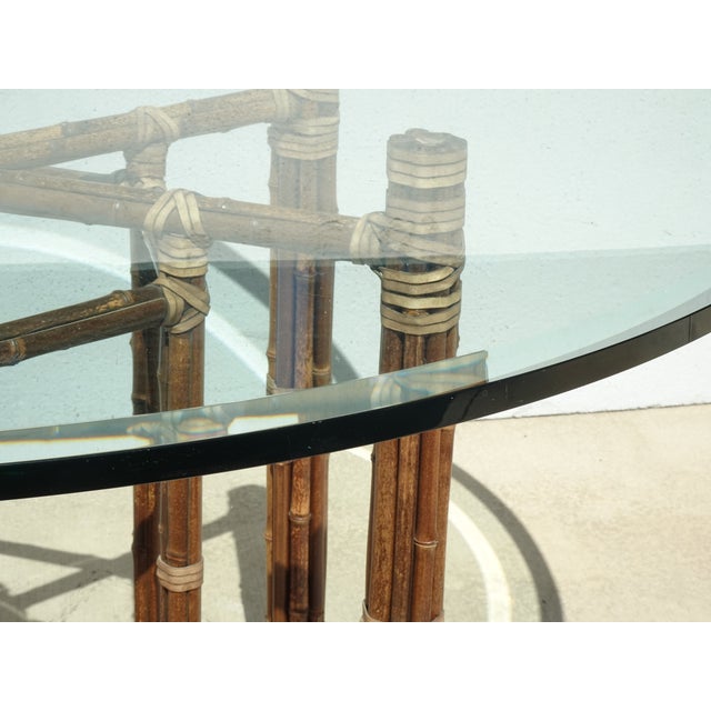 Vintage McGuire Organic Modern Bamboo Rattan Round Dining Table W Leather Straps For Sale - Image 15 of 16