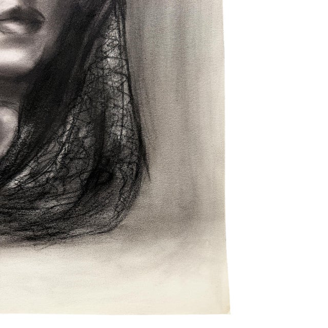 Donna Foreman Hopper Charcoal Portrait of a Woman in a Sheer Headscarf - MCM For Sale In Oklahoma City - Image 6 of 8