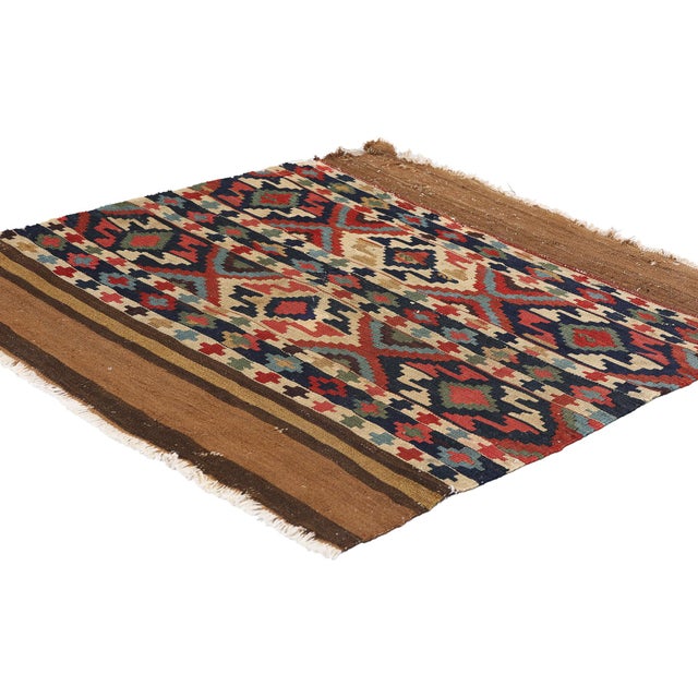 78998 Distressed Antique Caucasian Shirvan Kilim Rug, 03'00 x 03'01. Immerse yourself in the rugged beauty and nomadic...