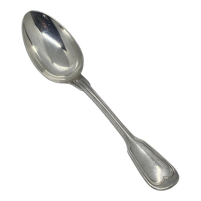 Antique French Christofle “Chinon” Glossy Silver Plate European Place Oval Soup Spoon With Monogram For Sale
