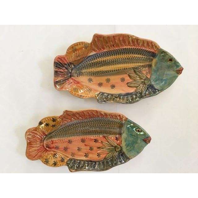 Italian Hand Painted Ceramic Fish Trays Wall Plaques A Pair Chairish