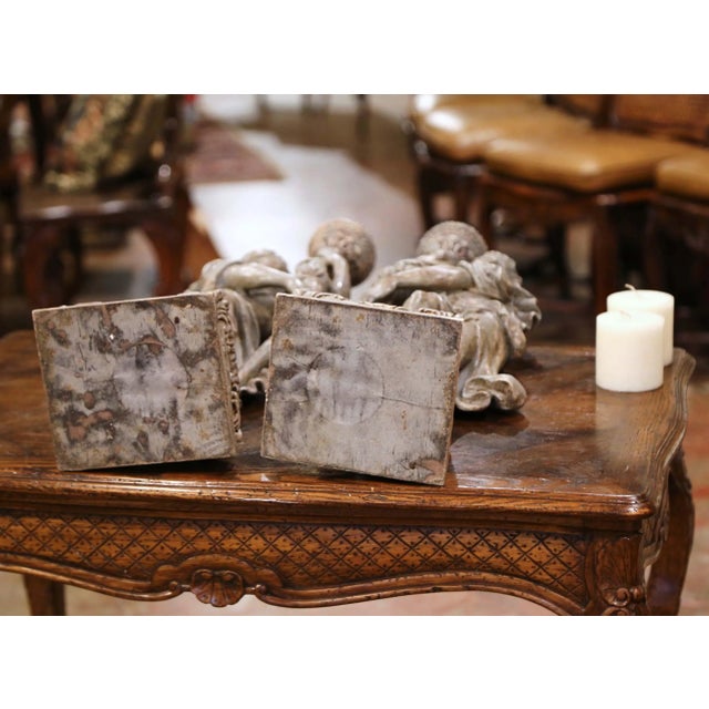 19th Century Italian Carved and Grey Painted Figure Candlesticks - a Pair For Sale - Image 12 of 13