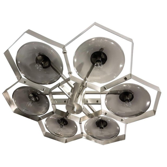 Not Yet Made - Made To Order 21st Century Hive Satin Nickel Smoky Murano Flush Mount by Fabio LTD For Sale - Image 5 of 6