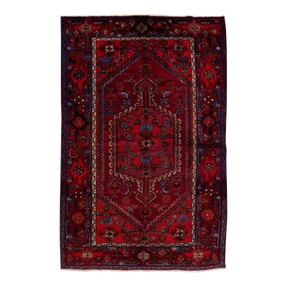Vintage Handmade Persian Red Geometric Wool Rug 4'0" X 6'4" For Sale