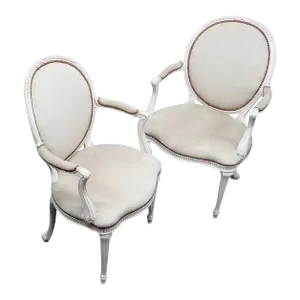 Pair of Cameo Back Gustavian Swedish Paint Decorated Armchairs