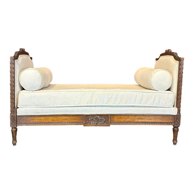 Antique French Louis XVI Carved Walnut Expandable Daybed and Settee For Sale