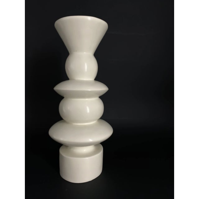 Wood White Totem or Candle Holder in Lacquered Wood, 1980s For Sale - Image 7 of 7