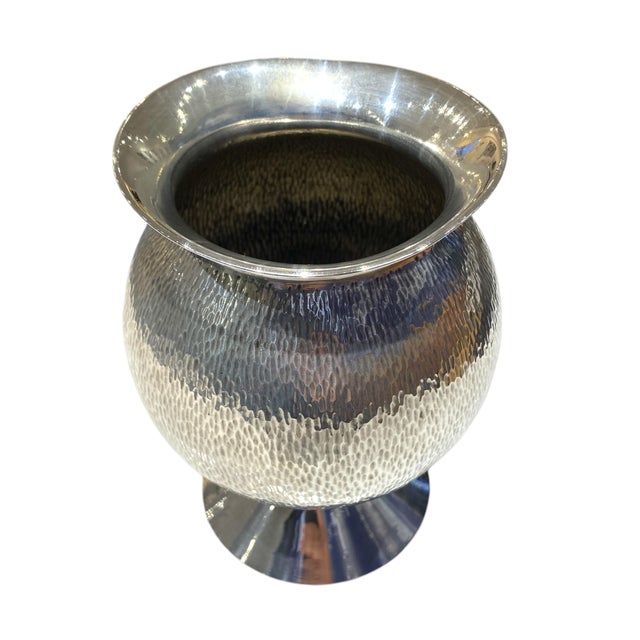 Vintage Italian Silver Plate Hand Hammered Vase For Sale - Image 9 of 18