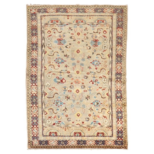 Elaborate Antique Gray Field Turkish Sivas Antique Rug - 4' x 5'7" For Sale - Image 15 of 18