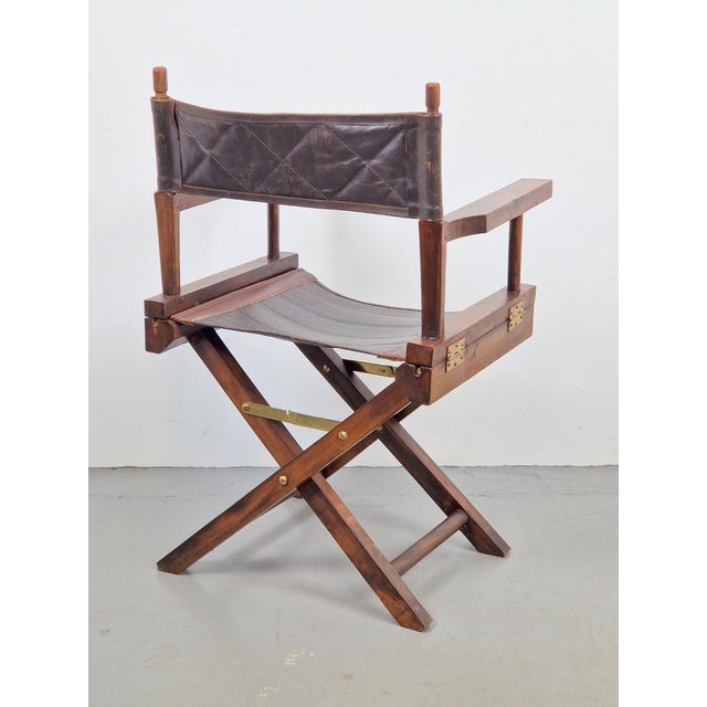 Vintage Director's Folding Chair in Wood and Leather, 1970s For Sale - Image 4 of 10