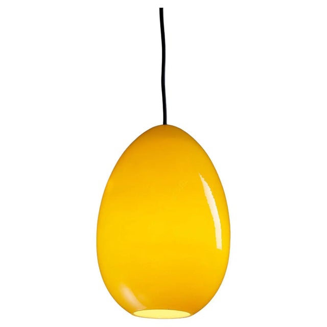 Glass Mid-Century Bright Yellow Oval Pendant attributed to Luxus Sweden, 1960s For Sale - Image 7 of 7