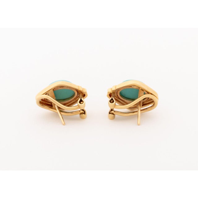 Turquoise Vintage Modernist 14k Yellow Gold and Turquoise Diamond Earrings For Sale - Image 8 of 9