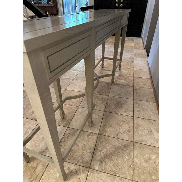 2020s Bernhardt Criteria 78” Heather Gray Ash & Stainless Steel Console Table For Sale - Image 5 of 17