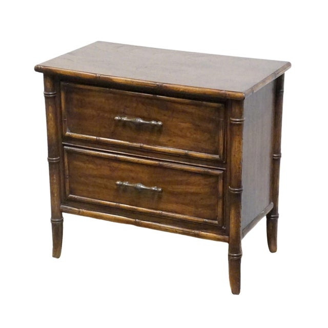 NATIONAL / MOUNT AIRY Asian Chinoiserie Faux Bamboo 28" Fruitwood Two Drawer Nightstand 26.25" High 28" Wide 16" Deep We...