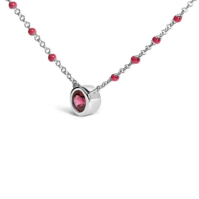 Haus of Brilliance Sterling Silver Rhodolite Enamel Bead Chain Necklace 18 Inch For Sale - Image 4 of 4
