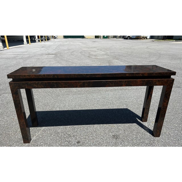 1970s Tortoiseshell Laminate Parsons Sofa Table Style of Milo Baughman For Sale - Image 13 of 14