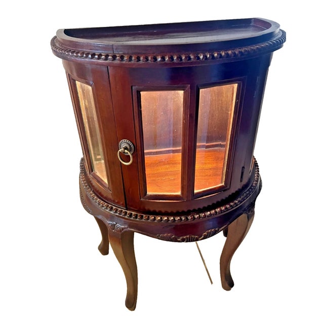 Vintage Demilune Shape China Curio Serving Cabinet with Curved Door, serving Cabinet, Beveled Glass, LED Dimmable Lights,...