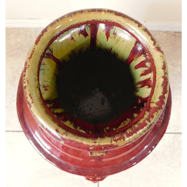 Large 25" Ornate Bombay Red Stoneware Figural Lion Handle Urn Vase For Sale - Image 15 of 17