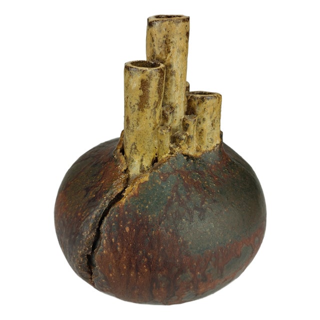 Brutalist Studio Pottery Chimney Vase, 1970s For Sale
