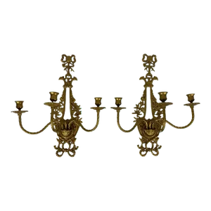 Pair of French Louis XV Style Gilt Bronze Wall Sconces or French Candle Sconces