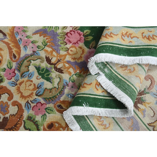 1970s Vintage Persian Handmade Wool Cotton Green Area Rug For Sale - Image 11 of 11