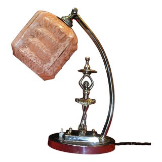 Art Deco Italian Figural Dancer Table Lamp with Art Glass Shade, 1930s For Sale