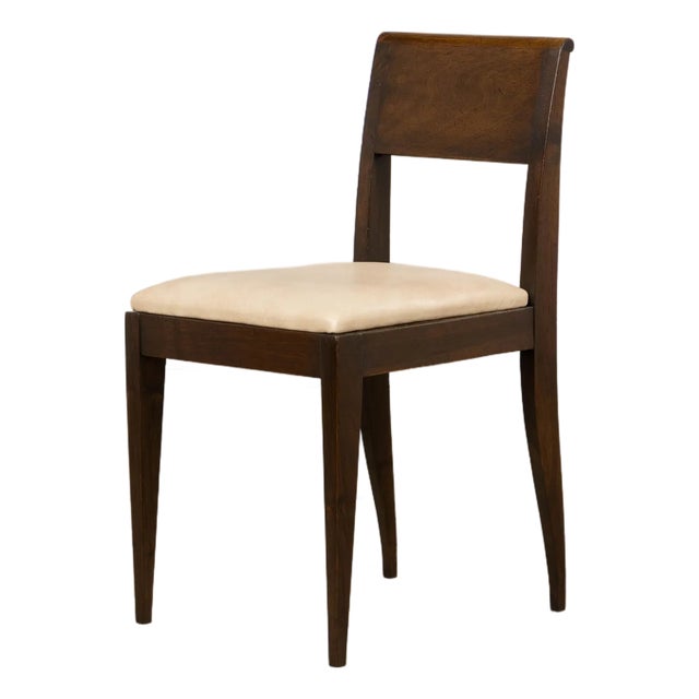 1930s French Art Deco Mahogany Side Chair W/ Cream Leather For Sale