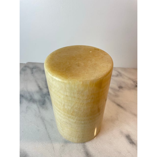 Mid 20th Century Cylinder Onyx Marble Vase or Candle Holder For Sale - Image 4 of 6
