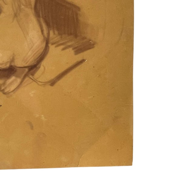 1970s Vintage Seated Female Nude Figure Drawing on Toned Paper, Figurative Life Study. For Sale - Image 5 of 10