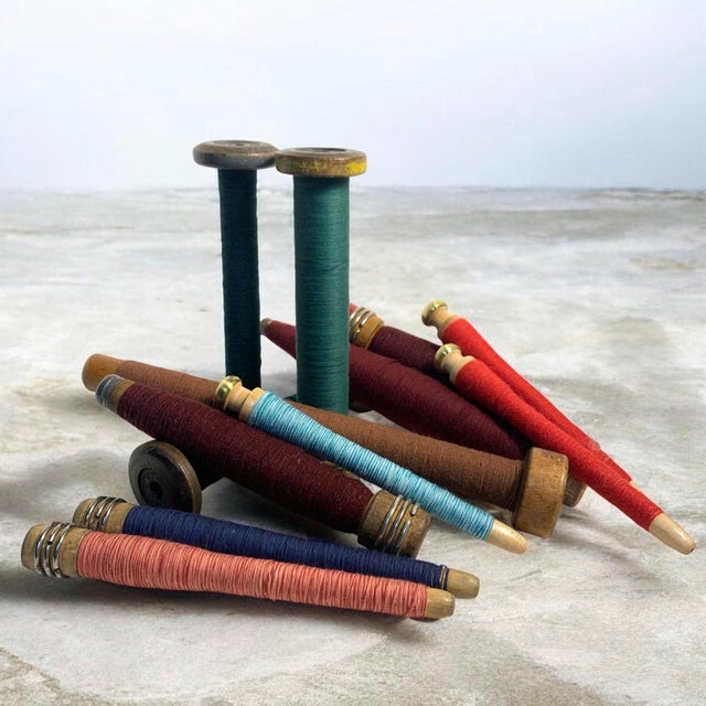 Farmhouse Early 20th Century Industrial Wood Textile Bobbin Collection of 12 For Sale - Image 3 of 7